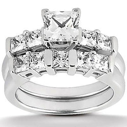 Princess Diamond Engagement Ring Set 2.11 Carats White Gold 14K