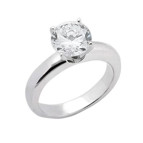  Diamond Engagement Ring Solid  White Gold Solitaire Ring