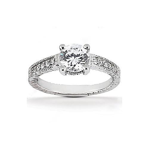 antique Style New solitaire Ring with Accents White Gold Diamond
