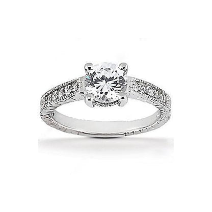 antique Style New solitaire Ring with Accents White Gold Diamond