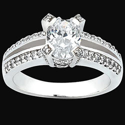 1.51 Carats Oval & Round Engagement Diamond Ring Pave Set Jewelry