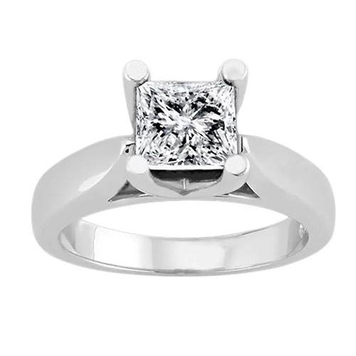 New Princess Diamond  4 Prong Setting White Gold Solitaire Ring