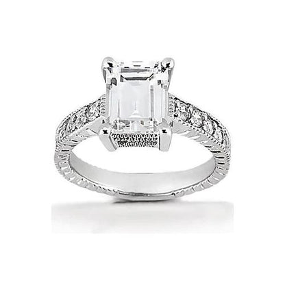 Antique White  Gold half bazel fancy Engagement Diamond Solitaire Ring with Accents