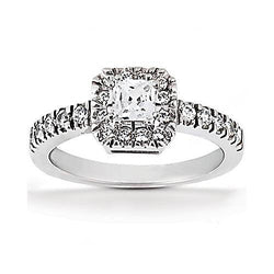 Natural  1.55 Carats Princess Diamond Halo Ring With Accents White Gold 14K
