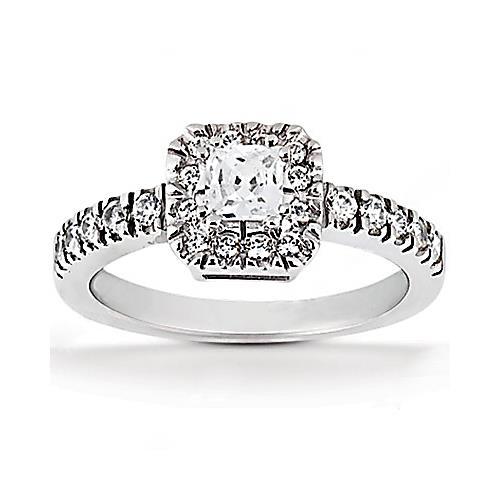 1.55 Carats Princess Diamond Halo Ring With Accents White Gold 14K