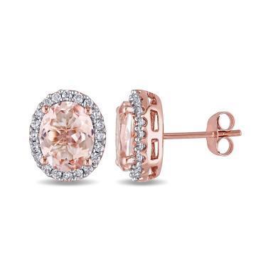  Fancy Engagement  Morganite With Round Diamonds Studs Earrings Gold