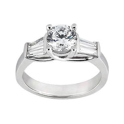1.53 Carat Round & Baguette Diamonds Engagement Ring Three Stone Style