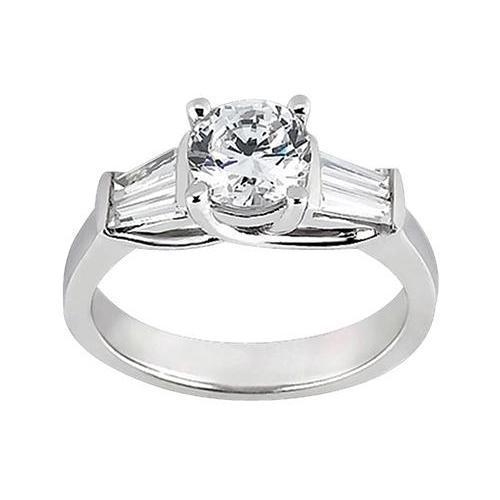 1.53 Carat Round & Baguette Diamonds Engagement Ring Three Stone Style Three Stone Ring