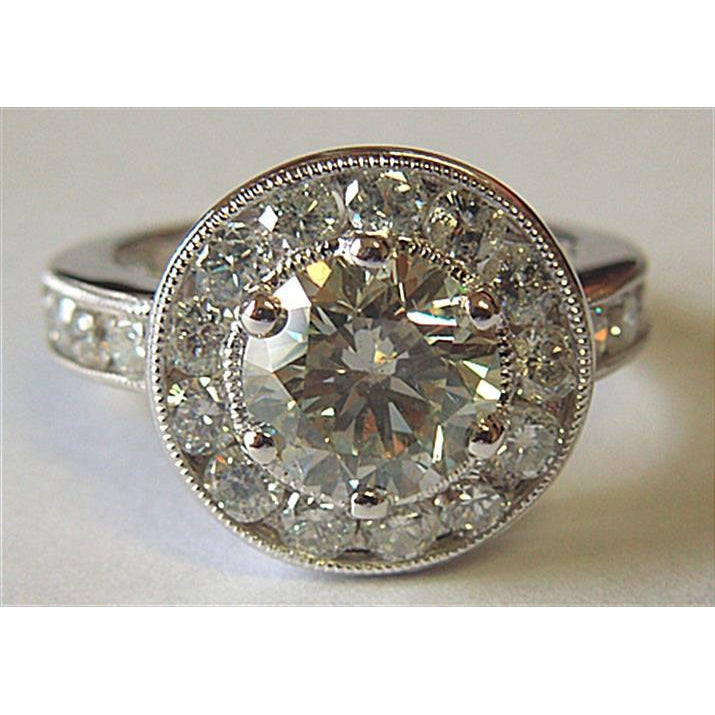 4.00 Ct Big Diamond Ring Round Diamond Halo Ring Platinum Halo Ring