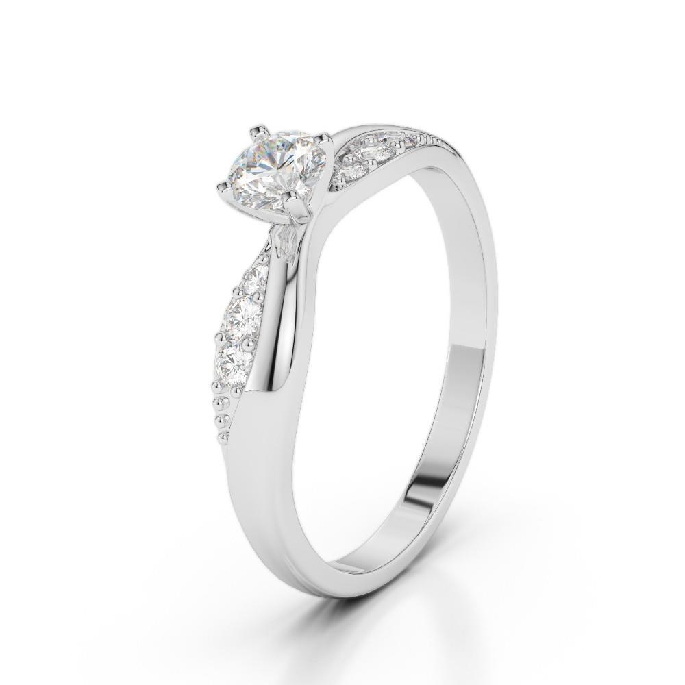 Round Cut Sparkling Unique Solitaire Ring with Accents White Gold Diamond 