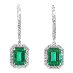 15.50 Ct. Emerald Shaped Green Emerald Diamond Dangle Earring WG 14K