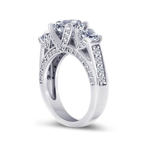 Three Stone Ring 3.11 Ct Diamonds Three Stone Wedding Ring Antique Style White Gold