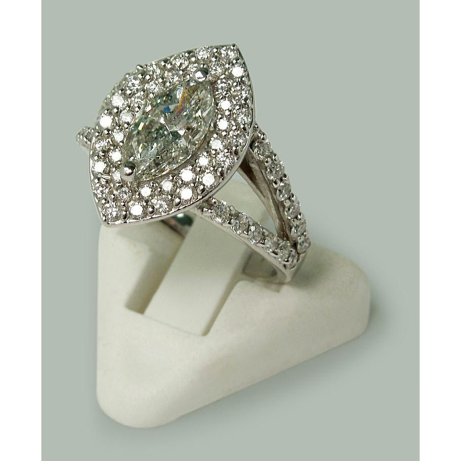 Halo Ring 3 Carats Double Halo Marquise Diamond Engagement Ring Split Shank