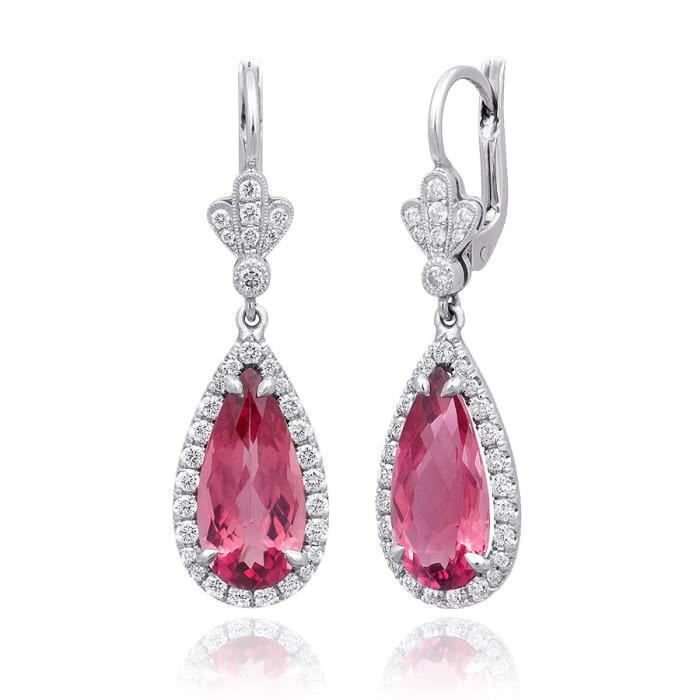  Female new Anniversar Pink Tourmaline With Diamonds Dangle Earrings