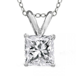 1.6 Ct Four Prong Set Princess Diamond Necklace Pendant