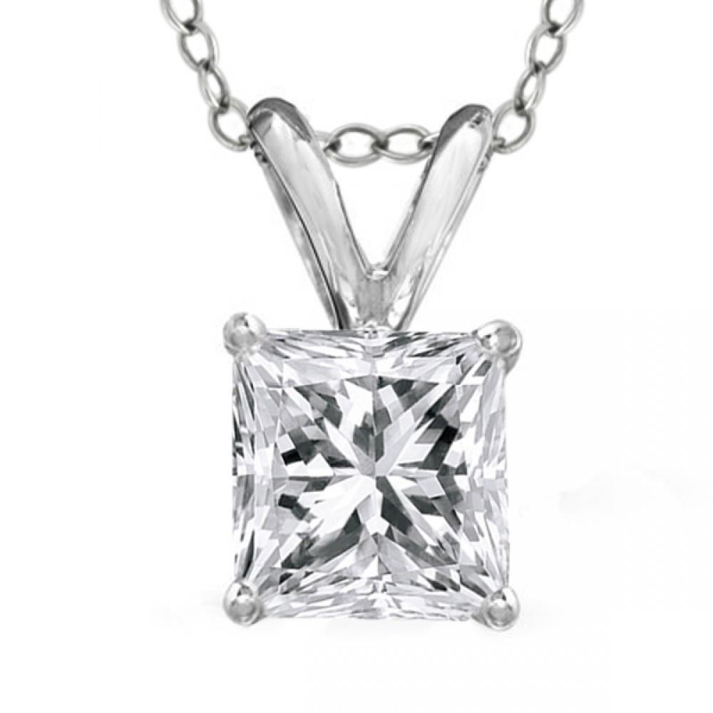1.6 Ct Four Prong Set Princess Diamond Necklace Pendant Pendant