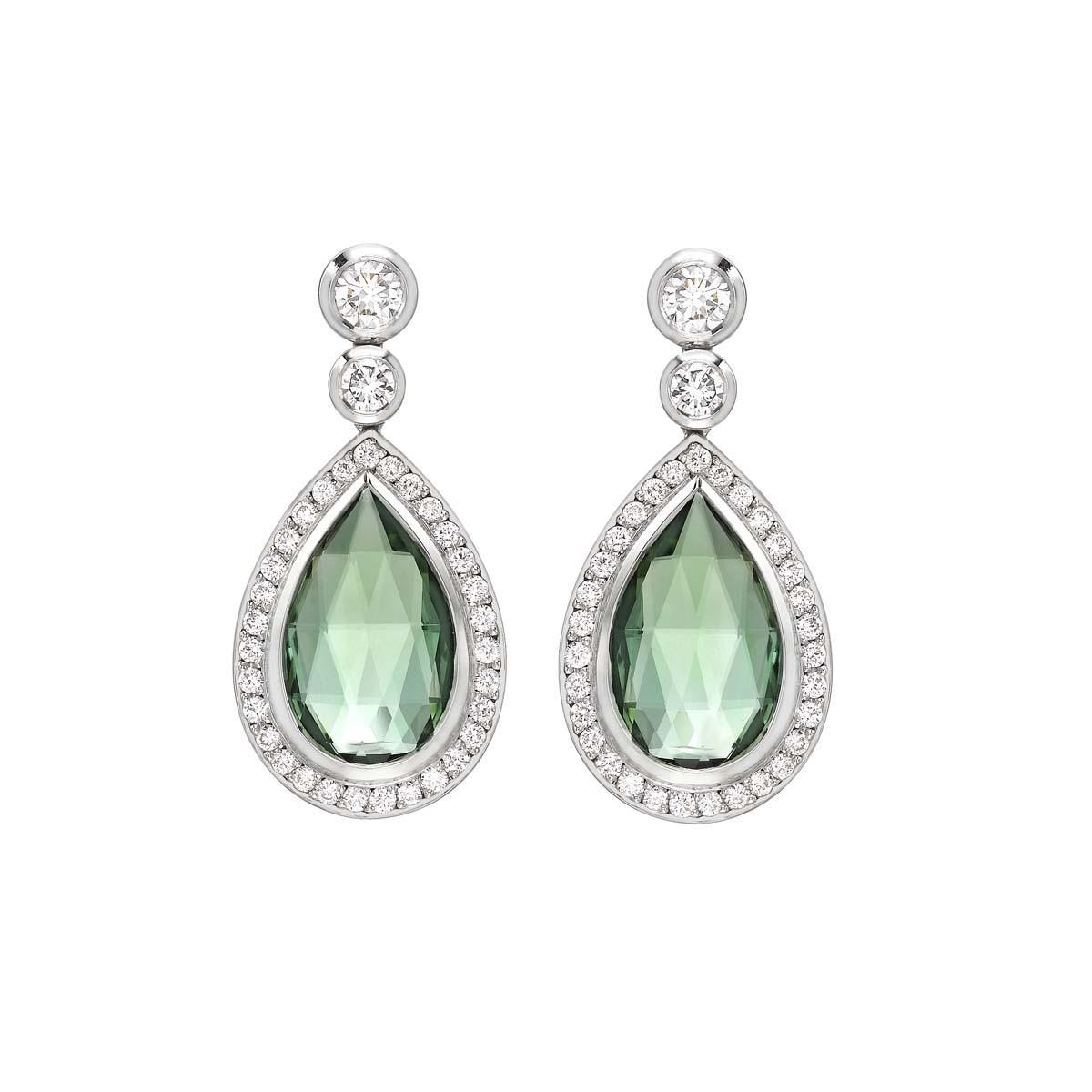  Jewelry Sparkling Green Tourmaline Diamond Drop Dangle Earring Gemstone Earring