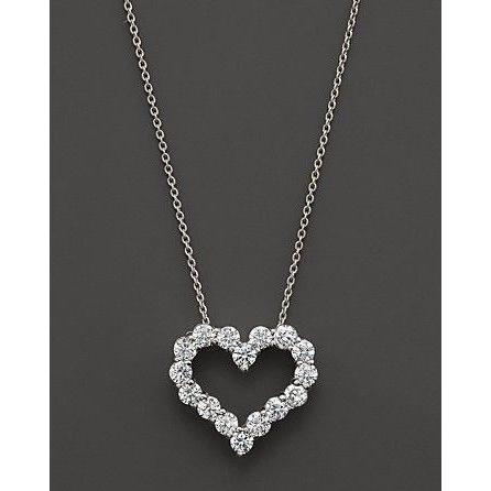 1.6 Ct Round Diamond Heart Style Necklace Pendant 14K White Gold Pendant