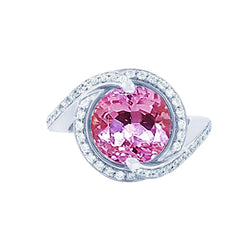 16.00 Ct. Pink Kunzite With Diamonds Ring White Gold 14K