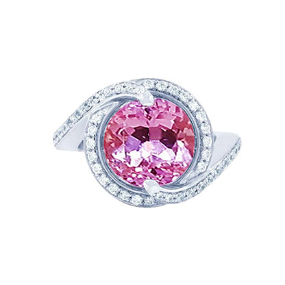  Lady’s Brilliant  Pink Kunzite With Diamonds Ring White Gold