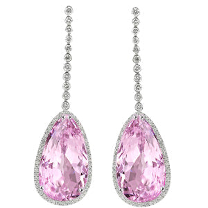 Lady’s Brilliant Engagement   Kunzite With Diamonds Dangle Earrings New White Gold