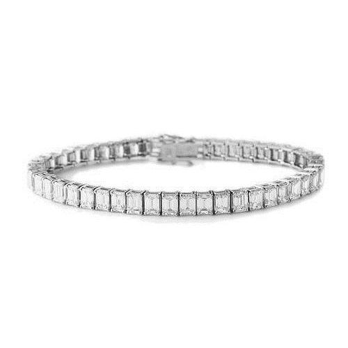 16.80 Ct Channel Set Emerald Cut Lab Grown Diamond Tennis Bracelet White Gold
