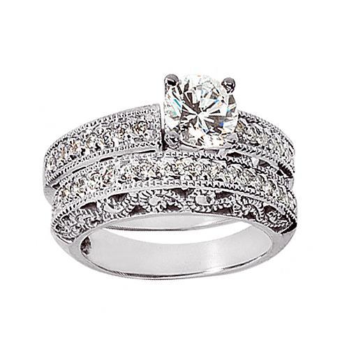 1.95 Carat Diamonds Engagement Ring Gold Band Set Engagement Ring Set