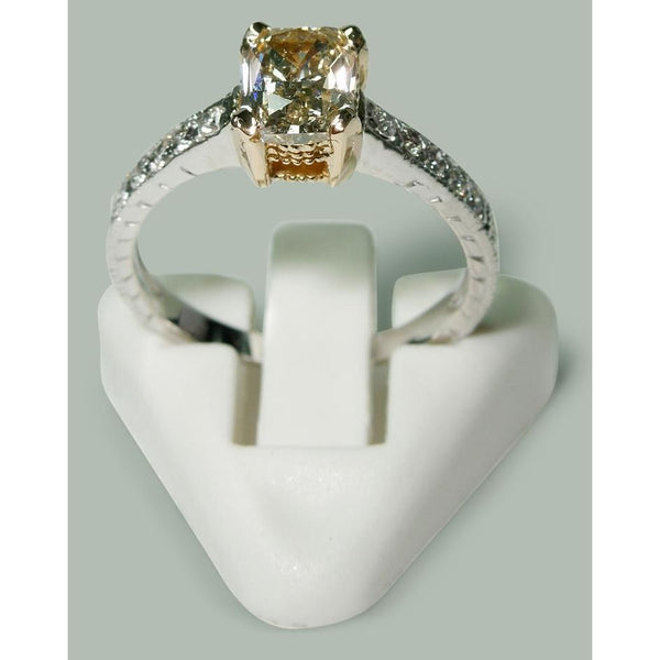 Radiant Round Diamonds Wedding Two Tone Gold Solitaire Ring with Accents