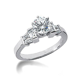 Real  Round and Baguette Diamond Engagement Ring White Gold 1.60 Carats New
