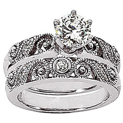 1.75 Carats Diamond Engagement Ring Set Vintage Style White Gold 14K