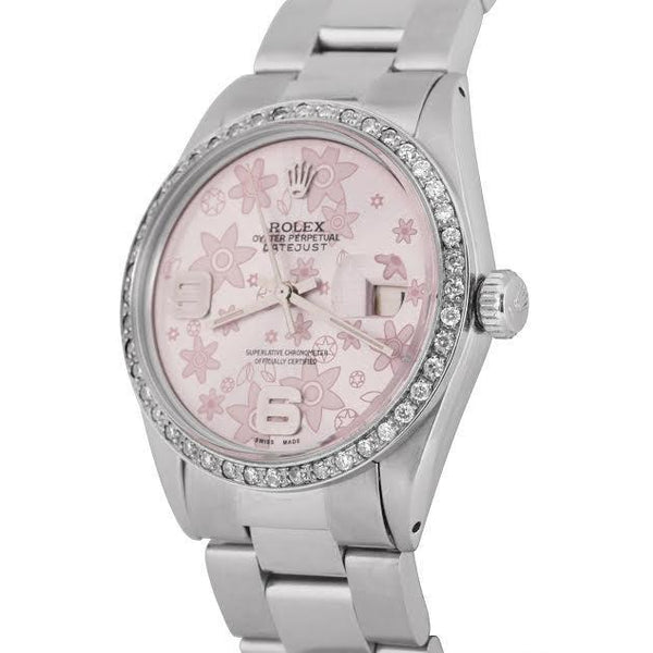 Watch Bezel Stainless Steel Rolex Datejust Mens Watch Pink Dial Diamond Bezel