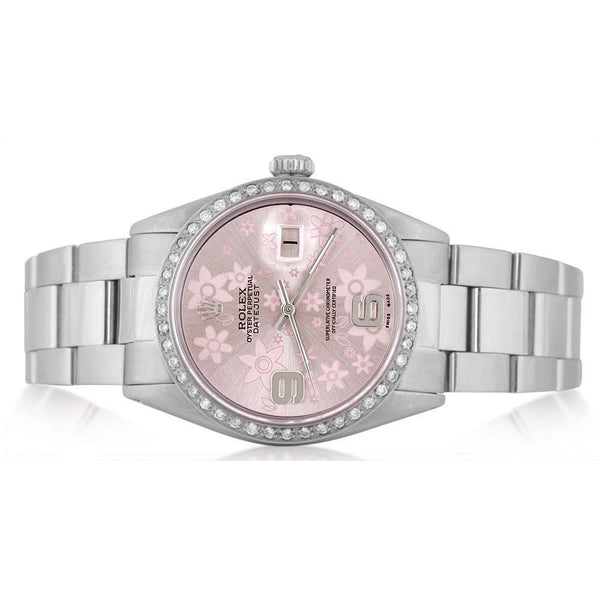 Stainless Steel Rolex Datejust Mens Watch Pink Dial Diamond Bezel Watch Bezel