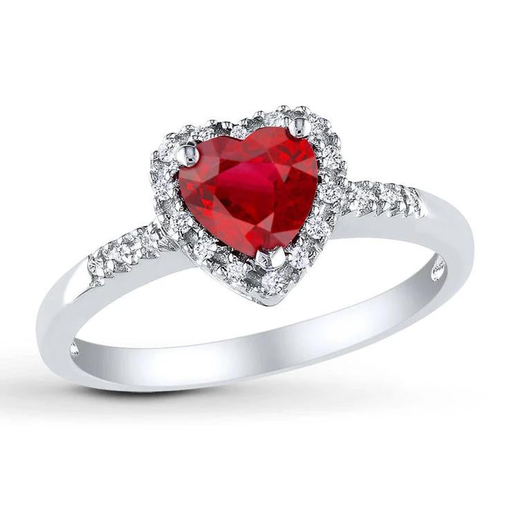  Fancy Lady’s Heart Cut Red Ruby With Diamond Ring White Gold  Gemstone Ring