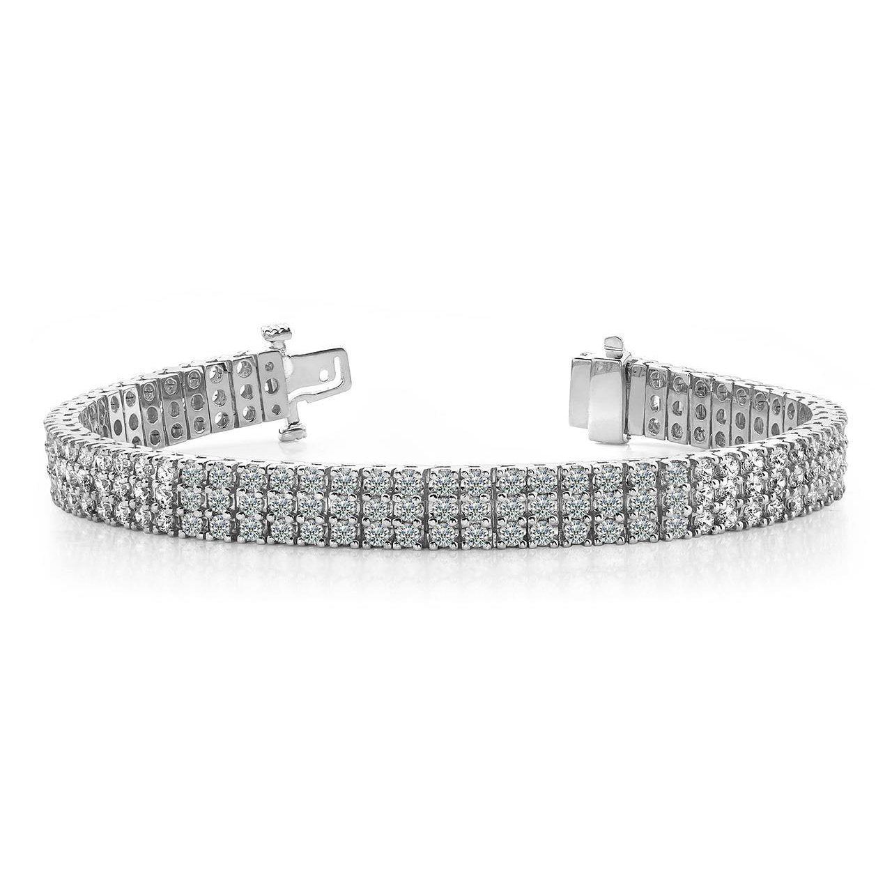 8.7 Ct Round Cut Diamonds Classic 3 Row Diamonds Bracelet White Gold Tennis Bracelet