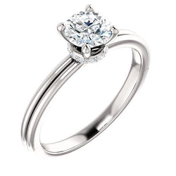 Real  Round Diamond Engagement Ring 1.66 Carats Prong Setting White Gold 14K
