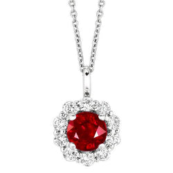 3 Carat Round Ruby & Diamond Pendant Necklace With Chain White Gold