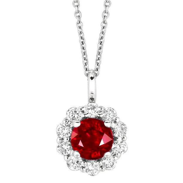 1.69 Carat Round Ruby & Diamond White Gold Necklace Pendant With Chain New Gemstone Pendant