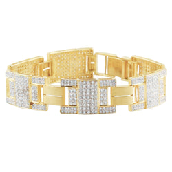 16 Carats Gorgeous Round Diamonds Men's Bracelet Yellow Gold 14K