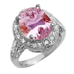 16 Ct Oval Cut Pink Kunzite And Natural Earth Mined Diamond Wedding Ring Gold White 14K