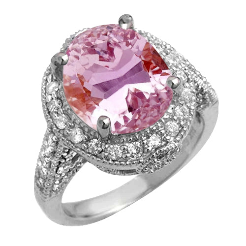 New LAdies Oval Cut Pink Kunzite And Diamond Wedding Ring Gold White 