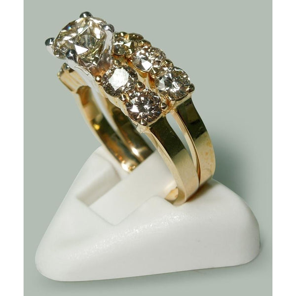 Engagement Ring Set 3.51 Ct Round Diamonds Engagement Ring Band Set Yellow Gold