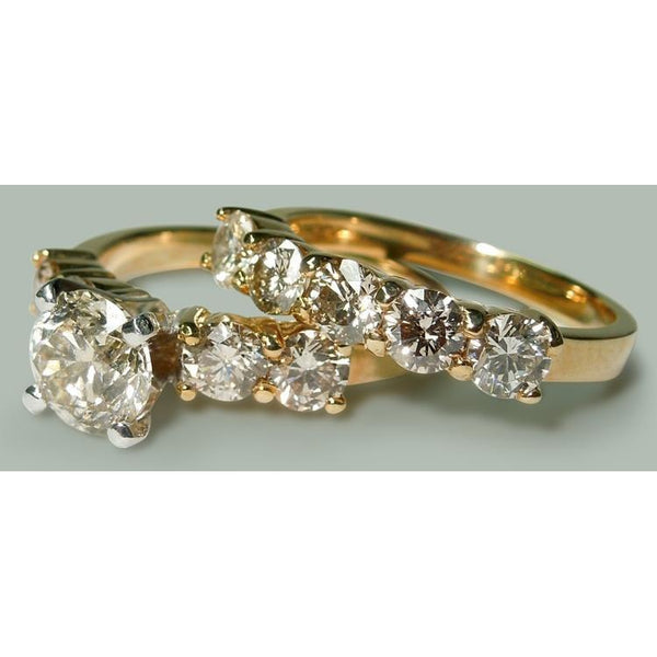 3.51 Ct Round Diamonds Engagement Ring Band Set Yellow Gold Engagement Ring Set