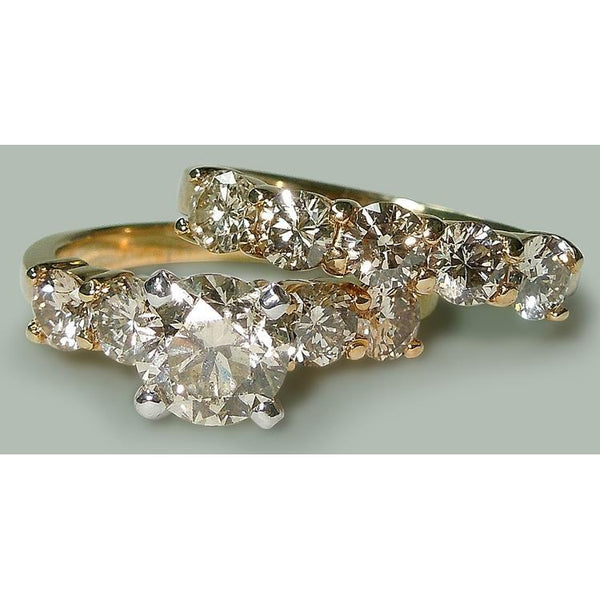 3.51 Ct Round Diamonds Engagement Ring  Band Set Yellow Gold Engagement 