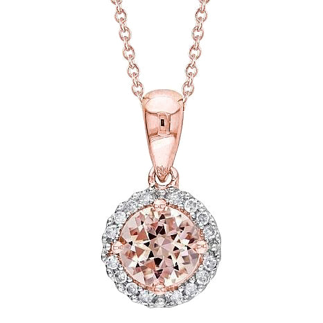 17.25 Ct Round Cut Morganite With Natural Earth Mined Diamonds Pendant Rose Gold 14K