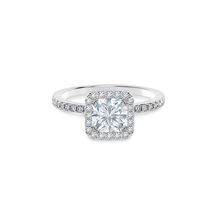 Cushion And Round Cut Wedding Solitaire Ring with Accents White Gold Diamond