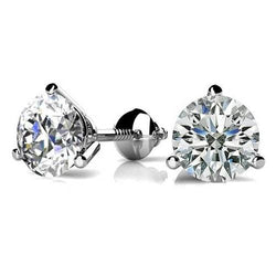 1.70 Carats Stud Earrings 3 Prong Solitaire Round White Gold 14K