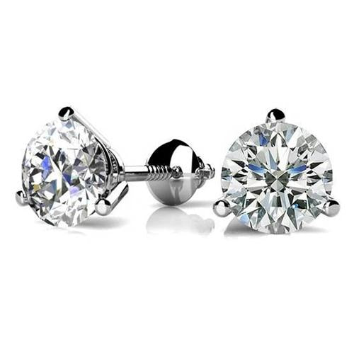 3 Prong Set Solitaire Round Brilliant White Gold Stud Earrings