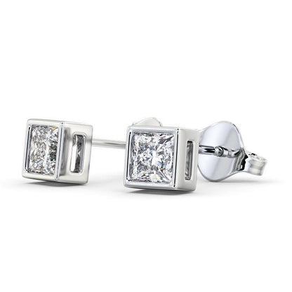 Bezel Setting Princess Cut  Lady’s Brilliant Engagement White Gold Diamond Stud Earrings