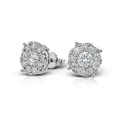 1.70 Carats Round Diamond Halo Stud Earring Solid White Gold Jewelry