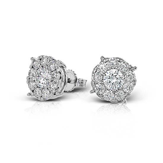 New  Round Diamond Halo Stud Earring Solid White Gold Jewelry 